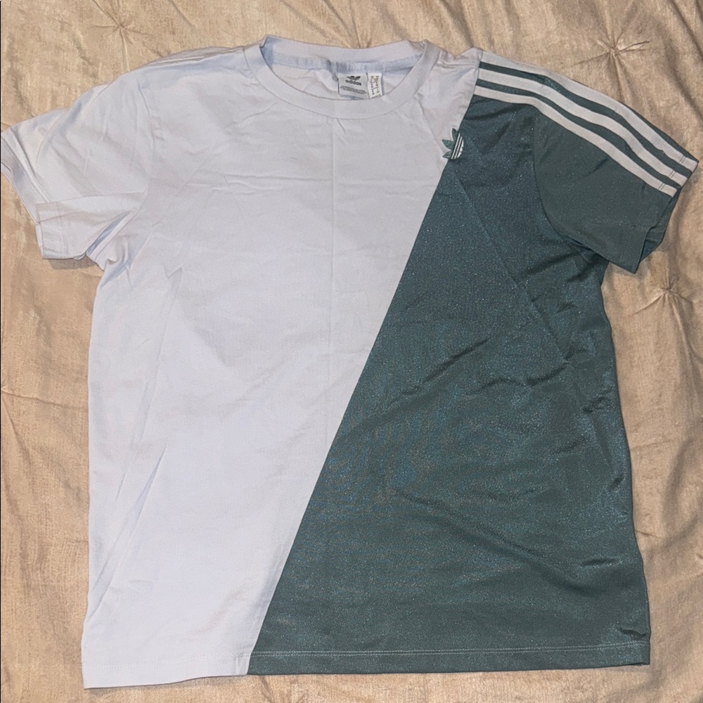 Adidas Men's Diagonal Split Tee - White and Dark Green